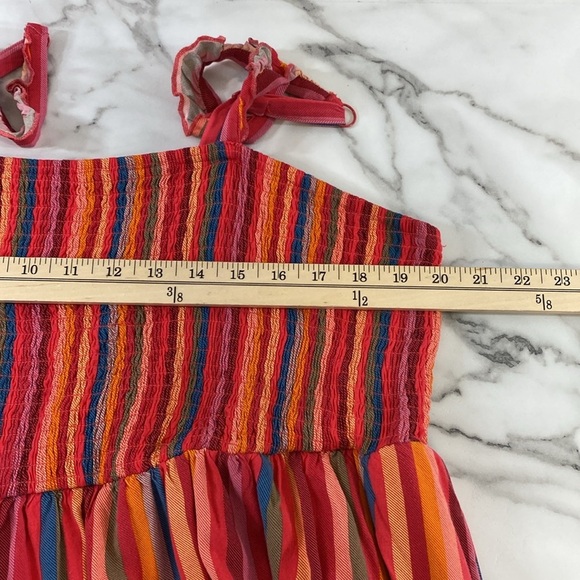 Torrid Midi Challis Striped Dress Womens Size 4 4X Pink Blue Smocked Tiered - Picture 13 of 16